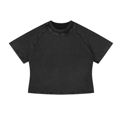 MIROLYUB Women's Mineral Wash Crop T-Shirt — Black, front view