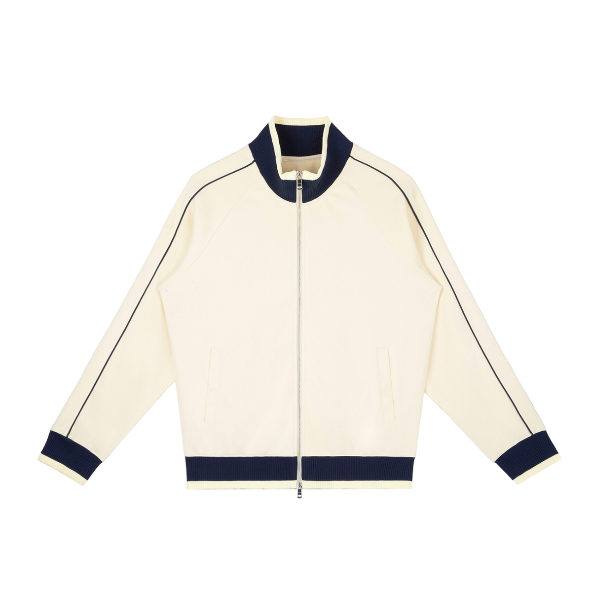 MIROLYUB Switchback raglan track jacket in Mild Apricot, front view.