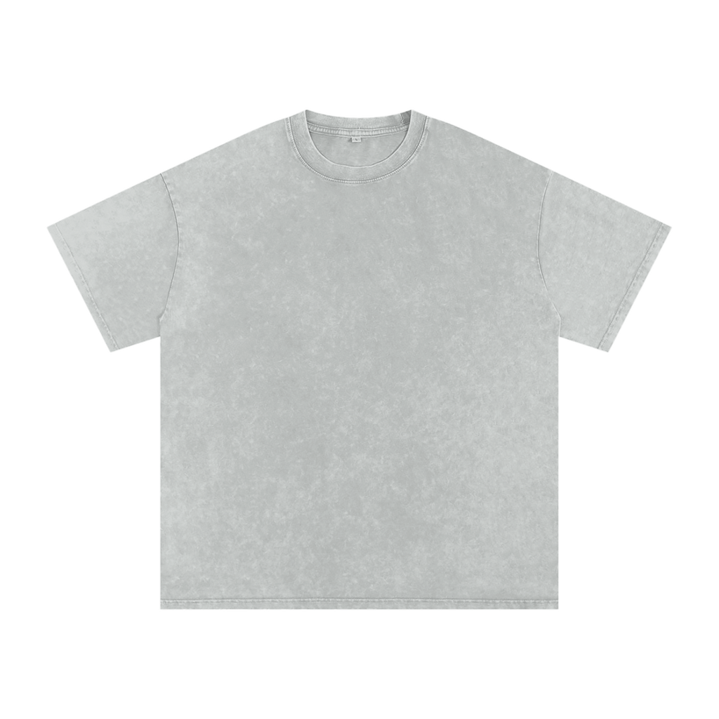 MIROLYUB Afterglow Snow-Wash Oversized Tee in Light Gray, front view.