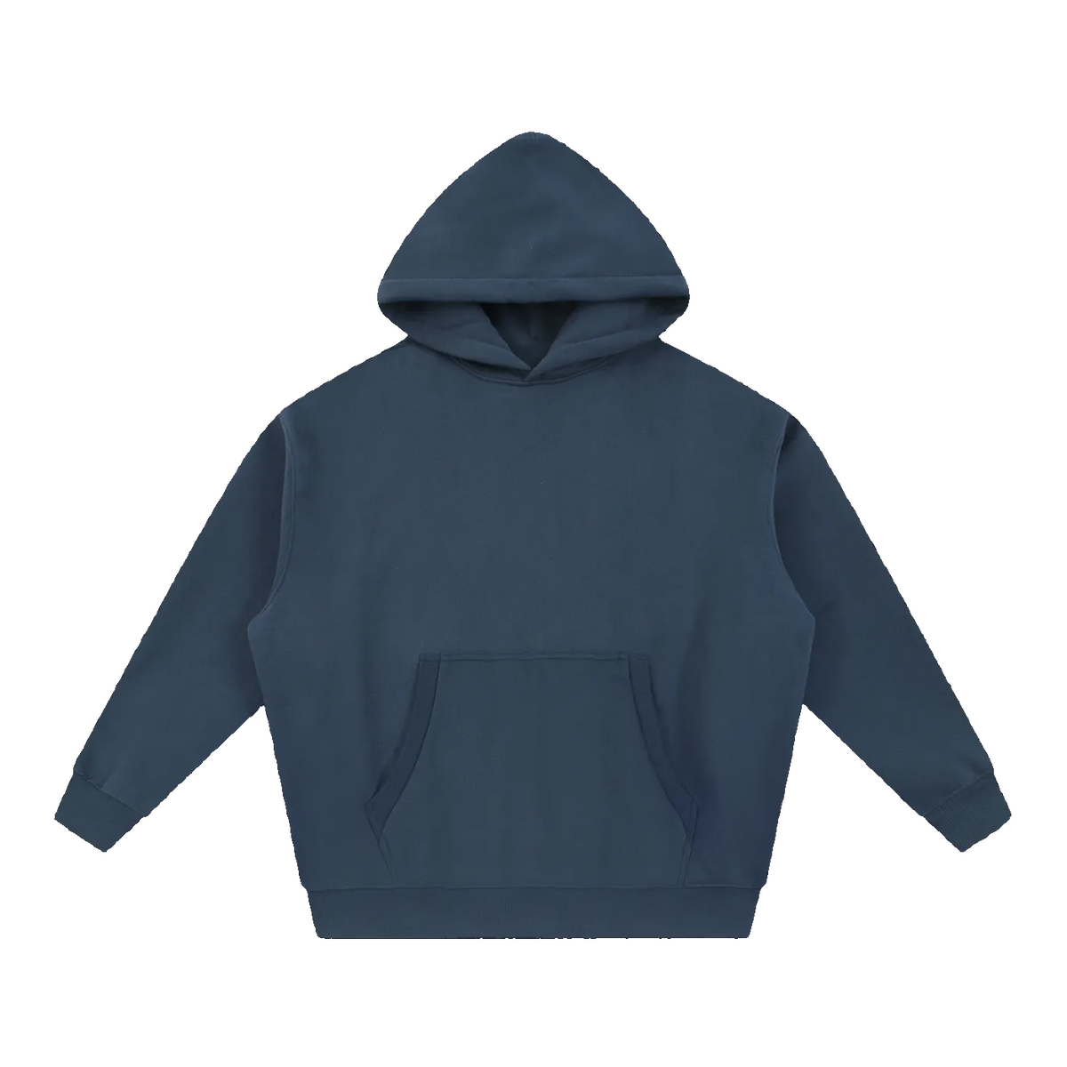 MIROLYUB Loft Boxy Fleece Hoodie in Navy Blue, front view.