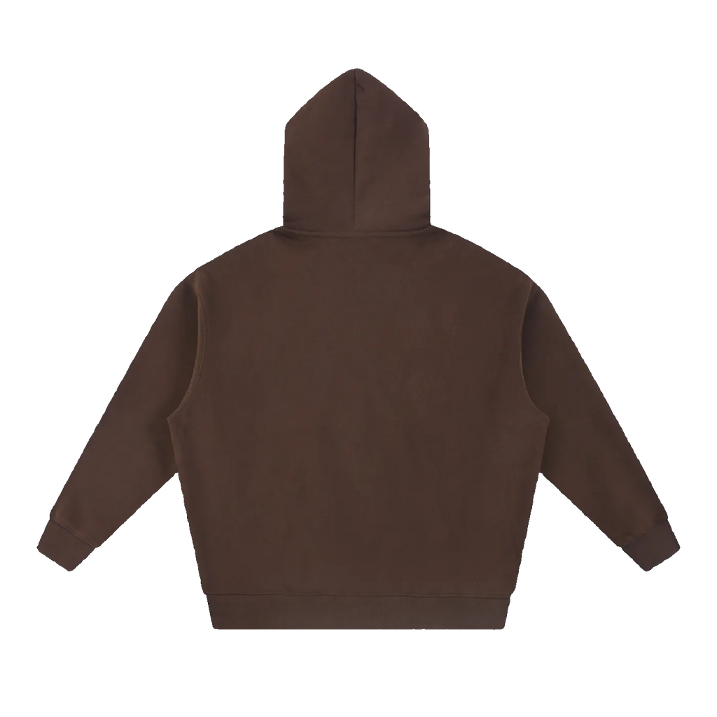 MIROLYUB loft boxy fleece hoodie in Coffee, back view