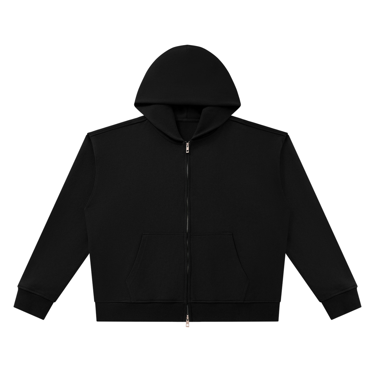 MIROLYUB Unisex Heavyweight Full Zip Boxy Hoodie — Black, front view