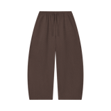 MIROLYUB Tessera waffle barrel pants in Coffee, front view.
