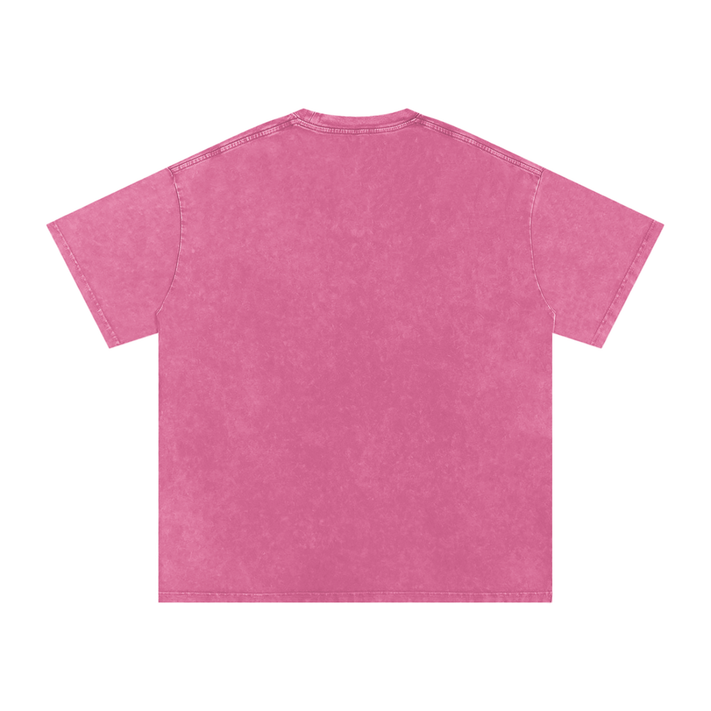 MIROLYUB Afterglow Snow-Wash Oversized Tee in Rose Red, back view.