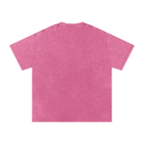 MIROLYUB Afterglow Snow-Wash Oversized Tee in Rose Red, back view.