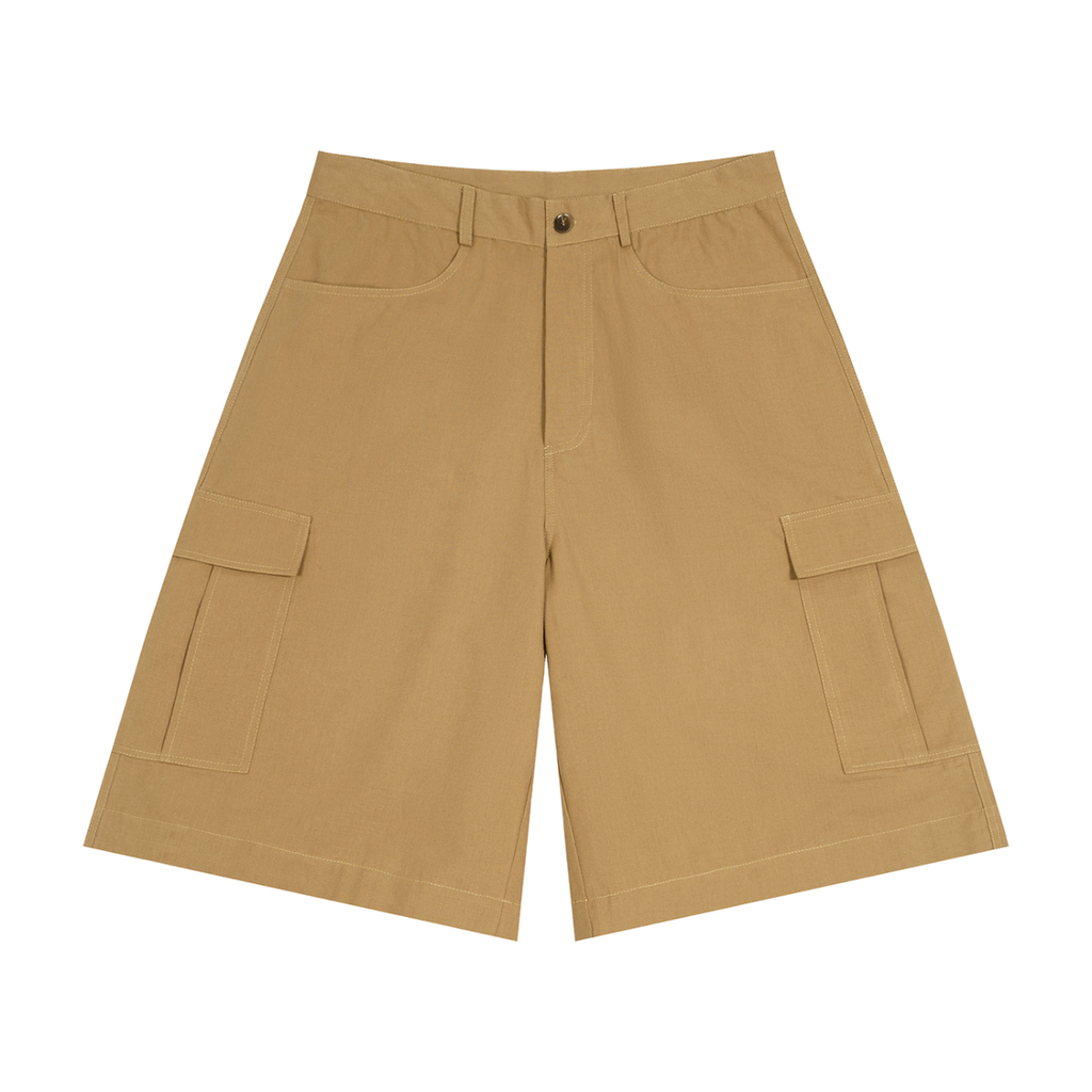 MIROLYUB Outpost woven cargo shorts in Brown, front view.
