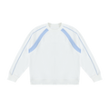 MIROLYUB Intersect Color-Block Sweatshirt in White with Sky Blue, front view