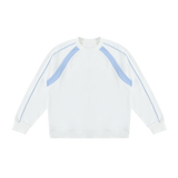 MIROLYUB Intersect Color-Block Sweatshirt in White with Sky Blue, front view