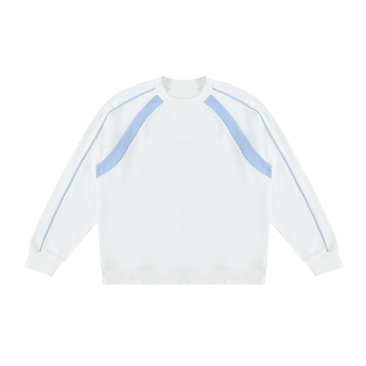 MIROLYUB Intersect Color-Block Sweatshirt in White with Sky Blue, front view