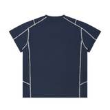 MIROLYUB Unisex Contrast Stitch  Regular Fit T-Shirt — Navy Blue, back view