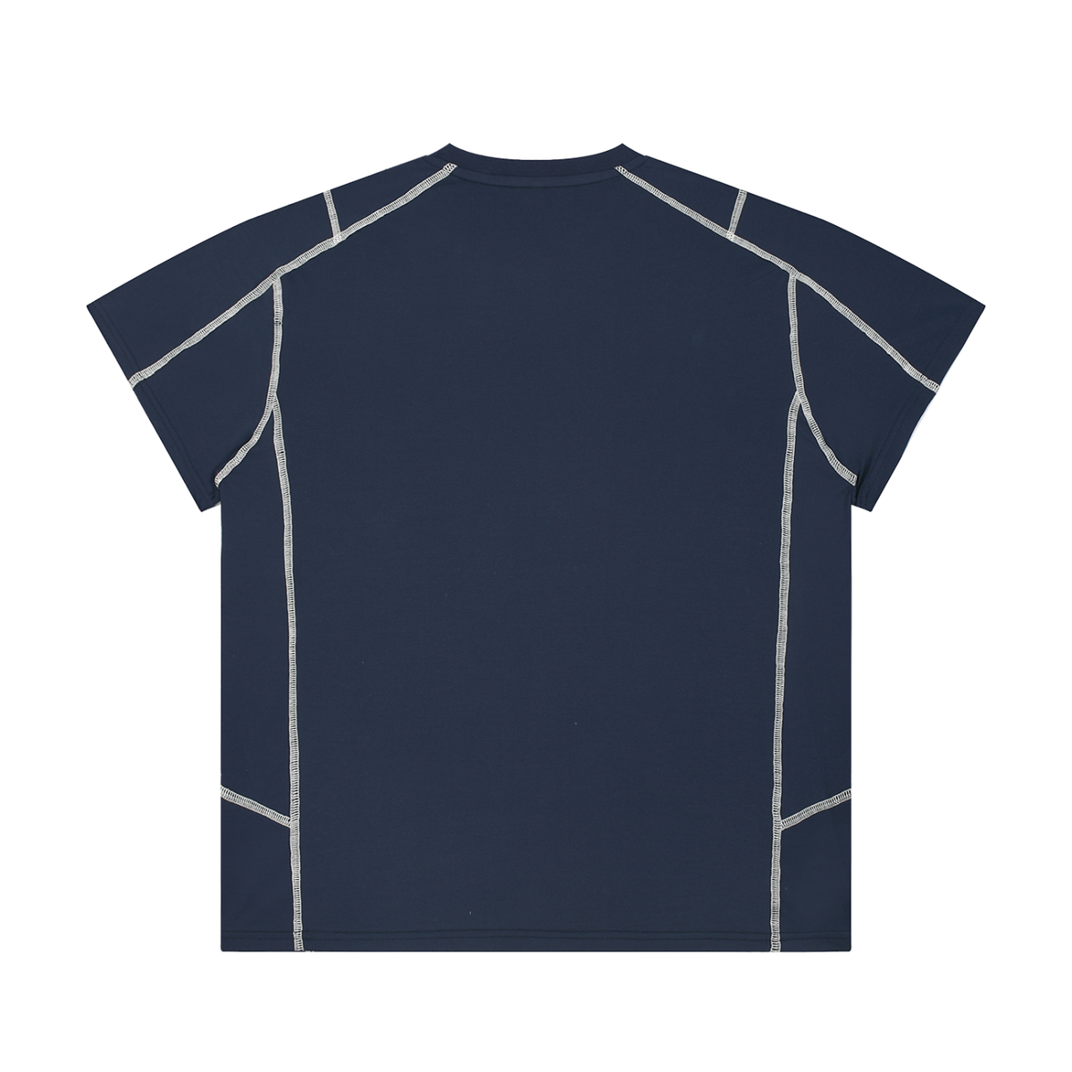 MIROLYUB Unisex Contrast Stitch  Regular Fit T-Shirt — Navy Blue, back view
