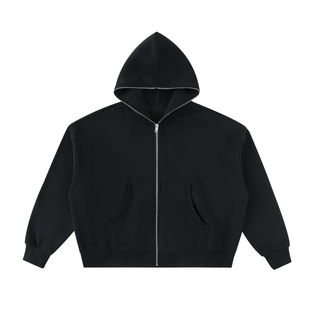 Relay boxy zip hoodie in Black, front