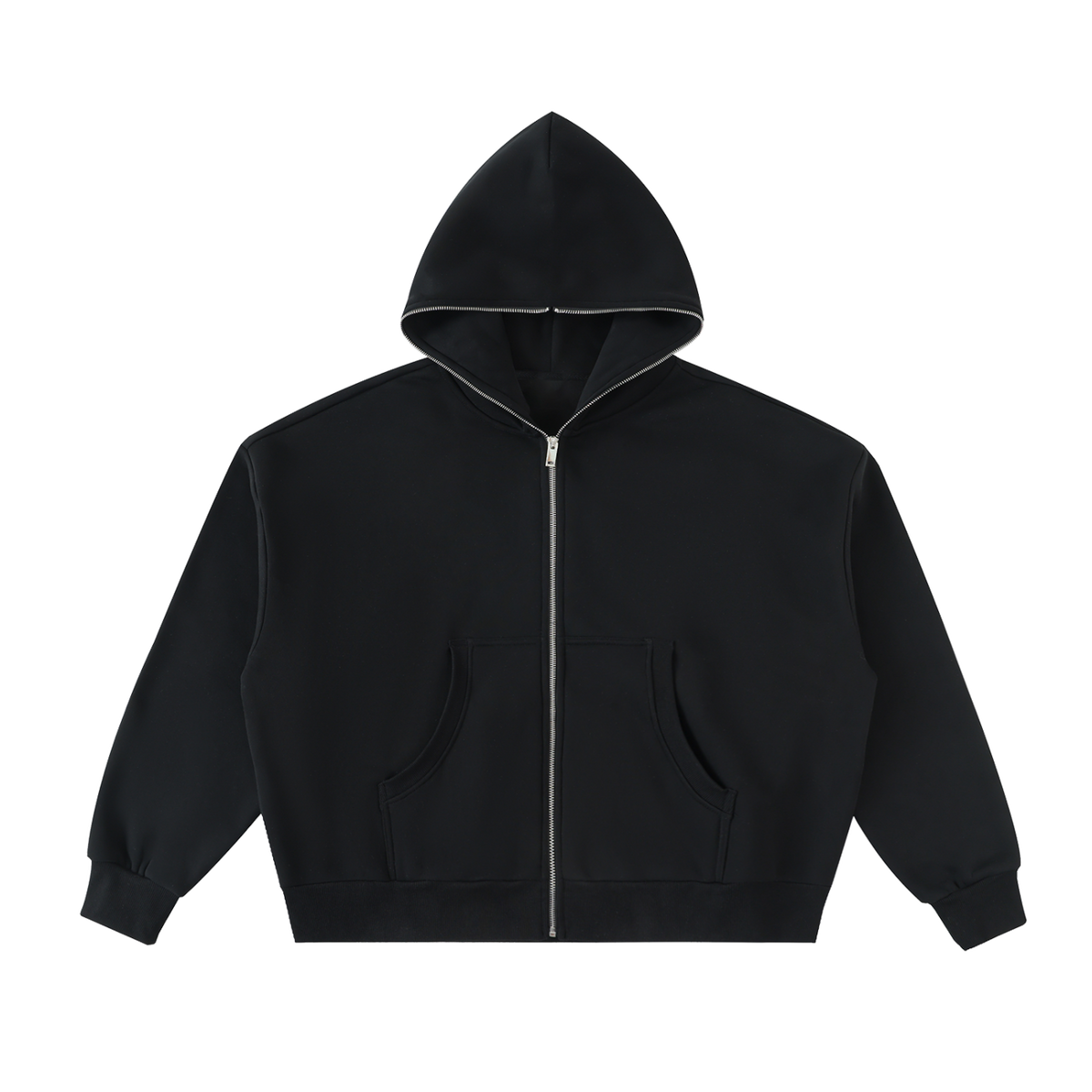 Relay boxy zip hoodie in Black, front