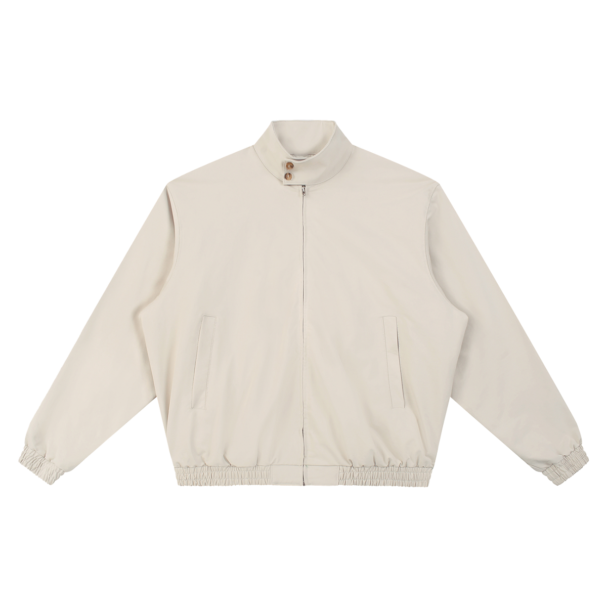 MIROLYUB Transit stand-collar bomber in Gray Camel, front view.
