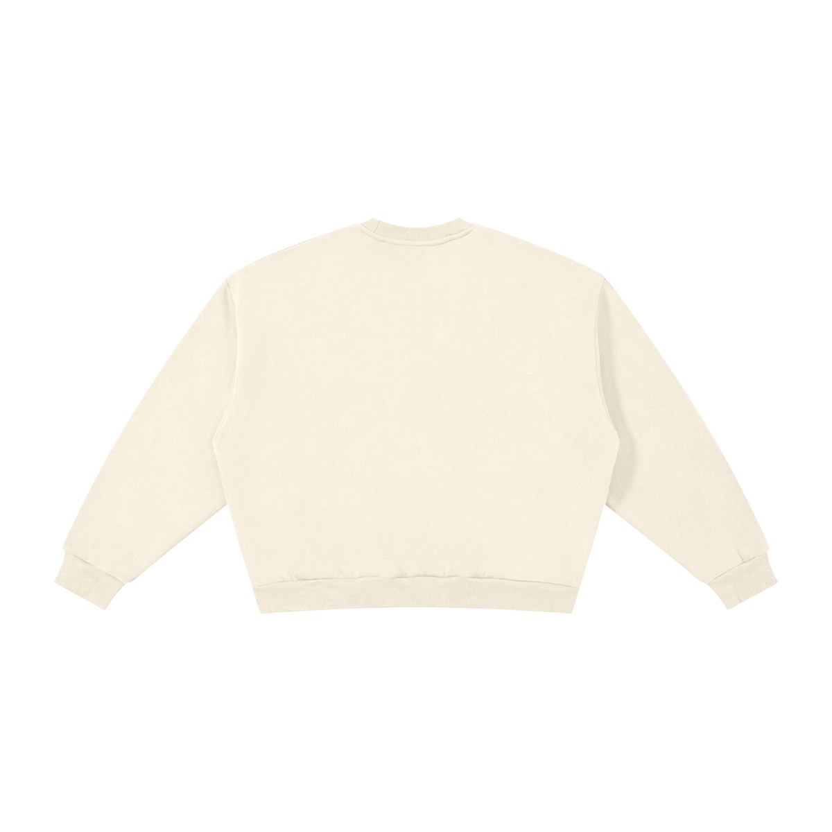 MIROLYUB Meridian boxy fleece crewneck in Apricot, back view.