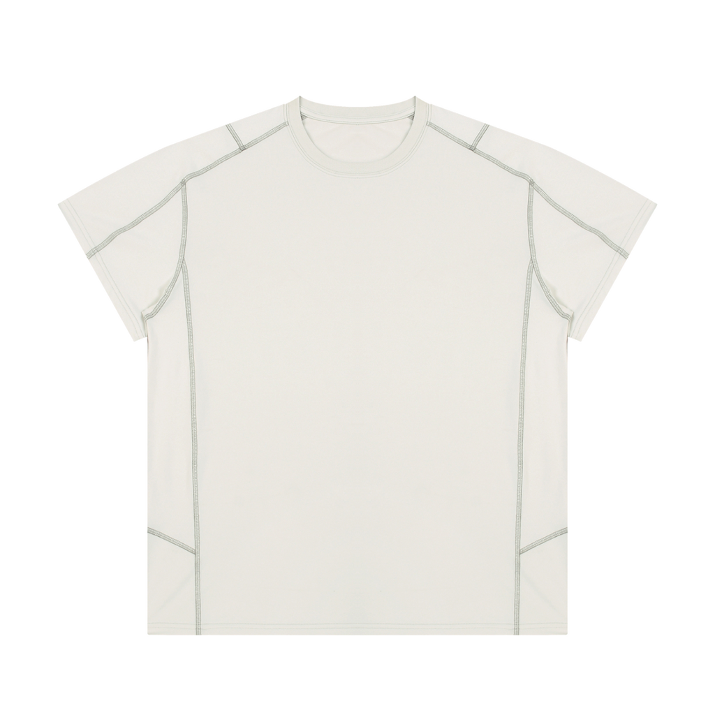 MIROLYUB Unisex Contrast Stitch  Regular Fit T-Shirt — Beige, front view