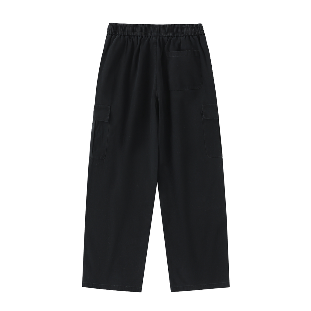 Traverse — Cotton Drawstring Cargo Pants / Carbon — Black, back view