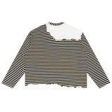 MIROLYUB Unisex Striped Panel Boxy Long Sleeve T-Shirt — Apricot with Black, back view