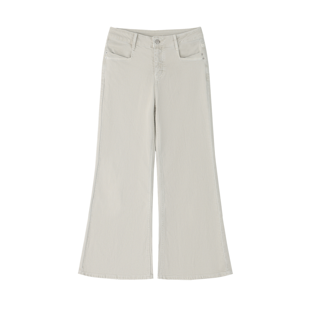 MIROLYUB Diverge flare-leg jeans in Light Apricot, front view