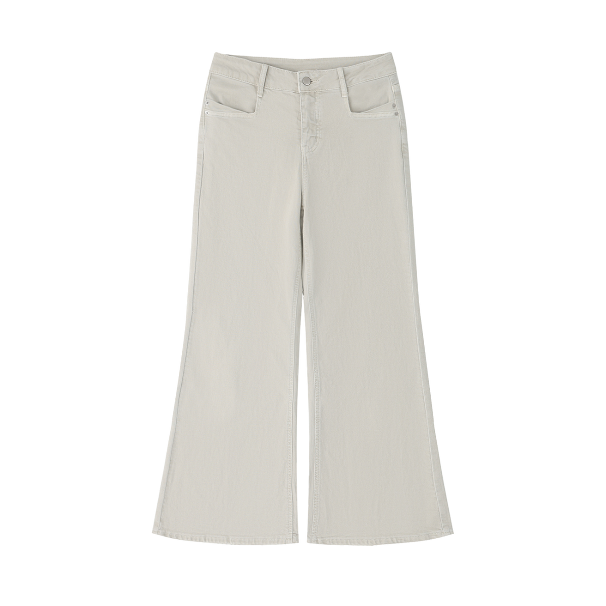 MIROLYUB Diverge flare-leg jeans in Light Apricot, front view