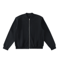 MIROLYUB Nocturne fleece zip varsity jacket in Black, front view.