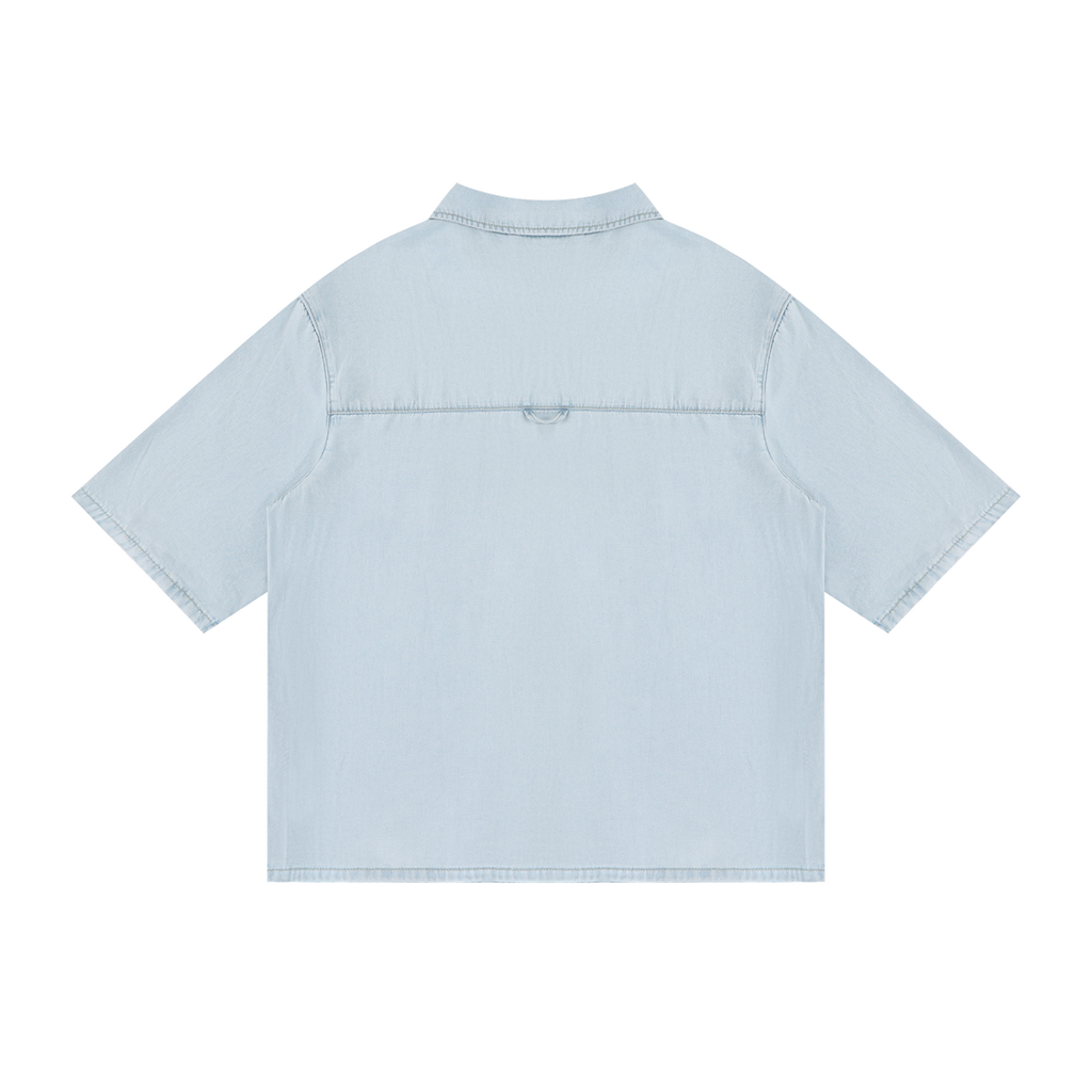 Undercurrent lyocell short-sleeve shirt in Light Blue, back view