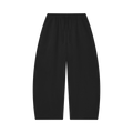 MIROLYUB Tessera waffle barrel pants in Black, front view.