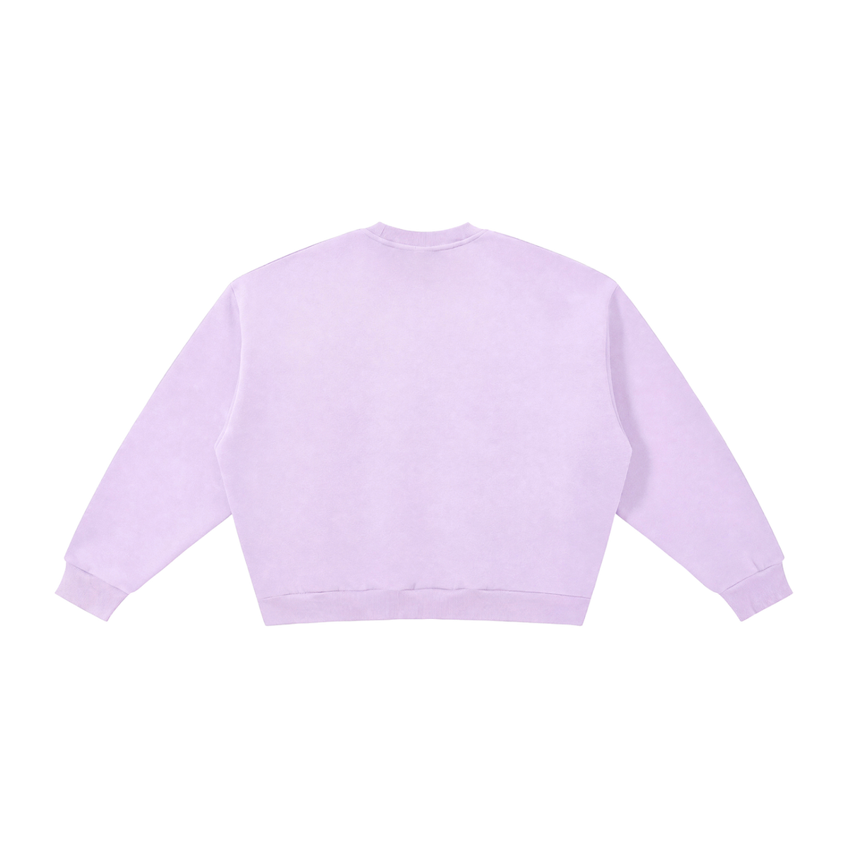 MIROLYUB Meridian boxy fleece crewneck in Light Purple, back view.