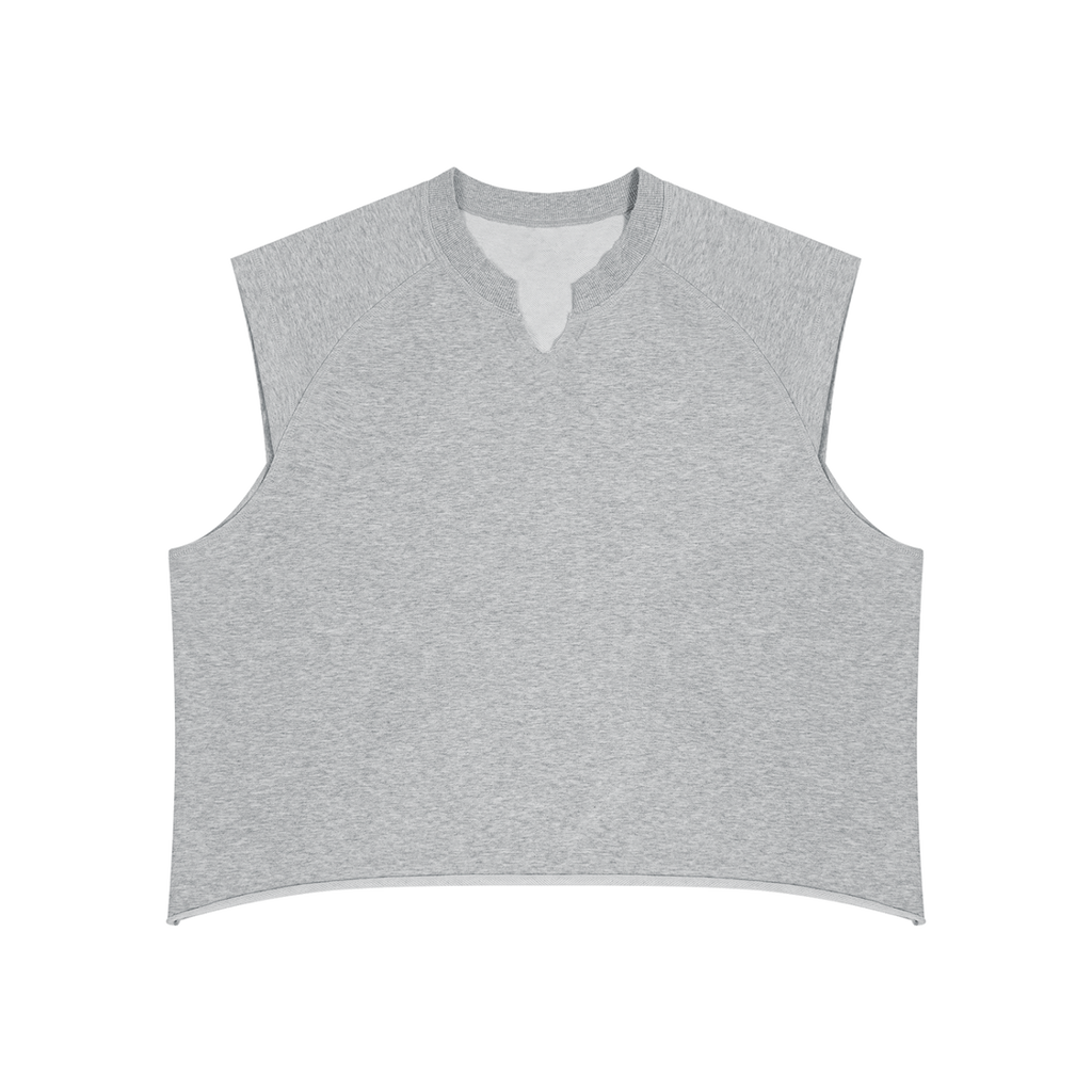 MIROLYUB Ravel raw-hem boxy tank in Flower Gray, front view.