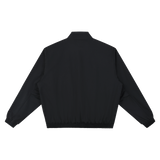 MIROLYUB Transit stand-collar bomber in Black, back view.
