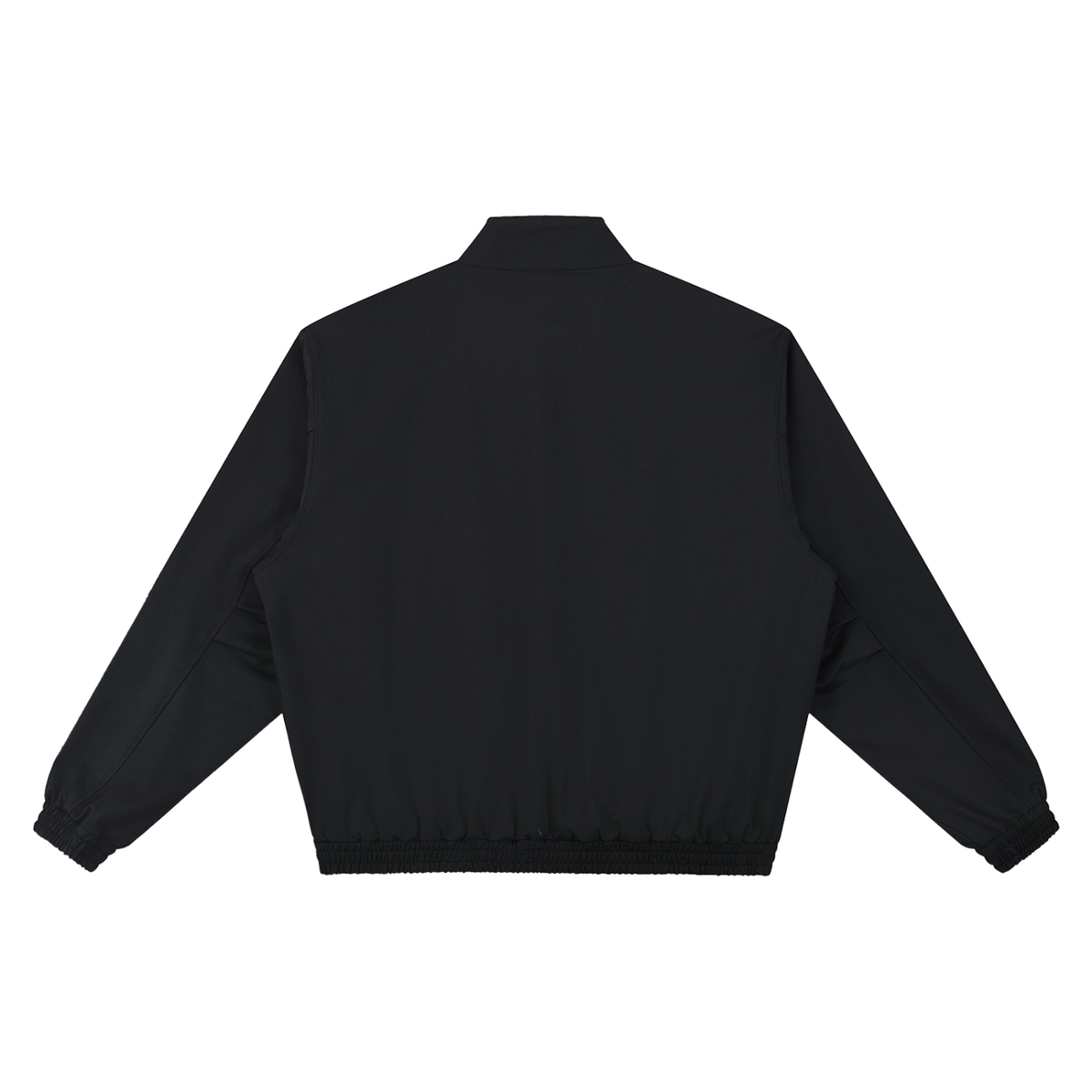 MIROLYUB Transit stand-collar bomber in Black, back view.