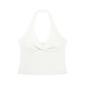 MIROLYUB Women’s Ruched Halter Yoga Tank Top — White, front view