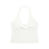 MIROLYUB Women’s Ruched Halter Yoga Tank Top — White, front view