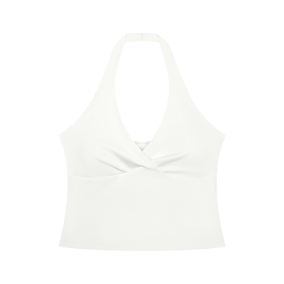 MIROLYUB Women’s Ruched Halter Yoga Tank Top — White, front view