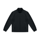 MIROLYUB Tangent stand-collar track jacket in Black, front view.
