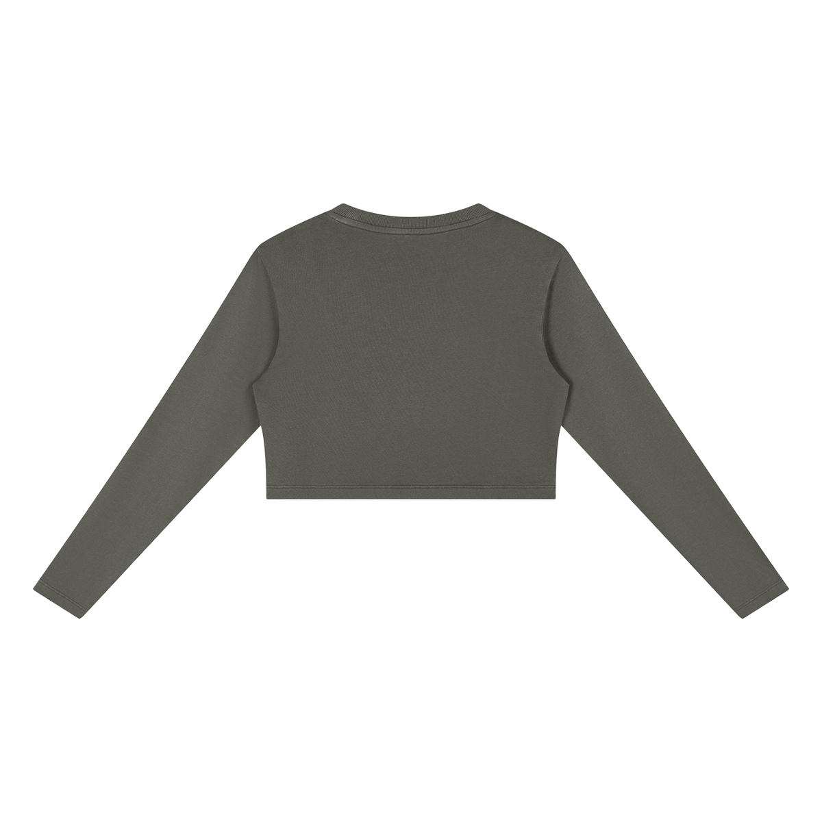 MIROLYUB Ashweave mineral-wash cropped sweatshirt in Dark Gray, back view.