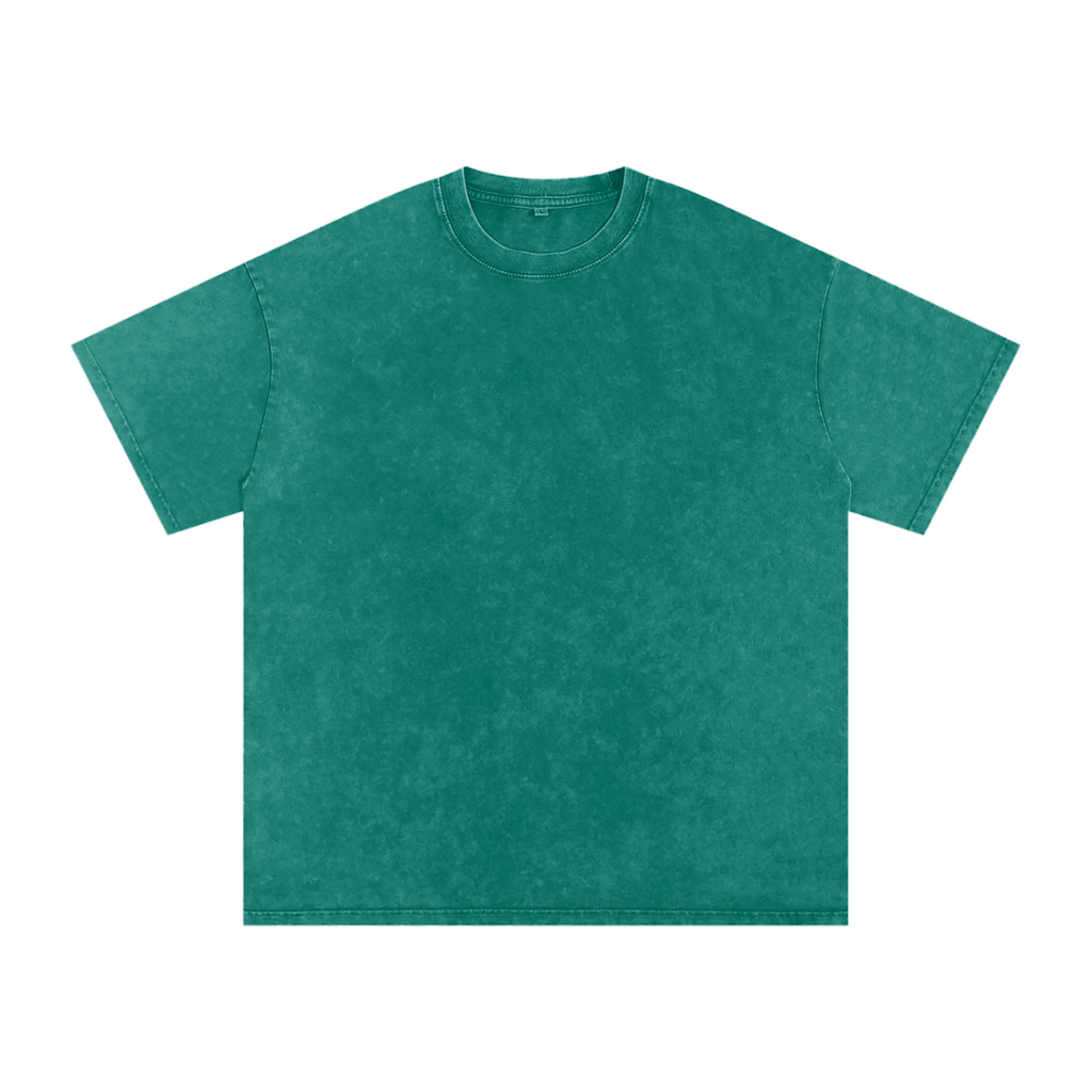 MIROLYUB Afterglow Snow-Wash Oversized Tee in Dark Green, front view.