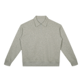 MIROLYUB Aperture boxy quarter-zip sweatshirt in Oat Gray, front view.
