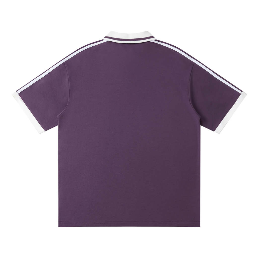 Traction contrast-piping polo, Purple, back view