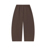 MIROLYUB Tessera waffle barrel pants in Coffee, back view.