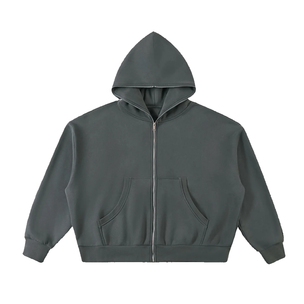 Relay boxy zip hoodie in Charcoal Gray, front