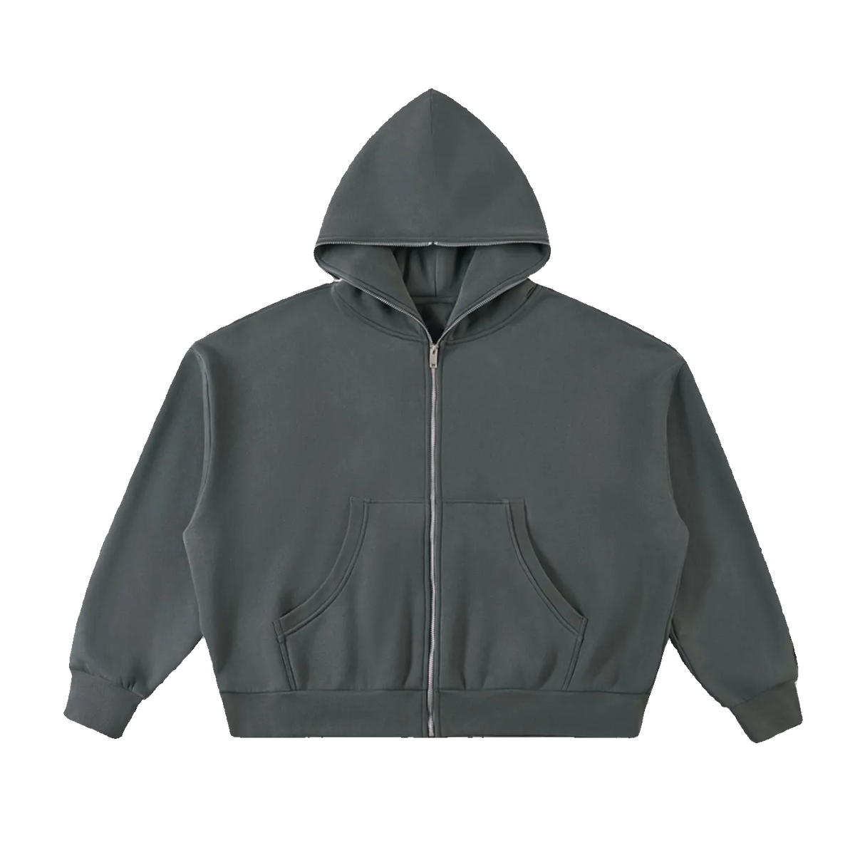 Relay boxy zip hoodie in Charcoal Gray, front