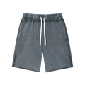 MIROLYUB Unisex Mineral Wash Raw Edge Shorts — Medium Gray, front view