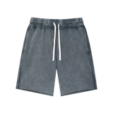 MIROLYUB Unisex Mineral Wash Raw Edge Shorts — Medium Gray, front view