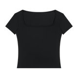 MIROLYUB Squareline square-neck fitted tee in Black, front view.