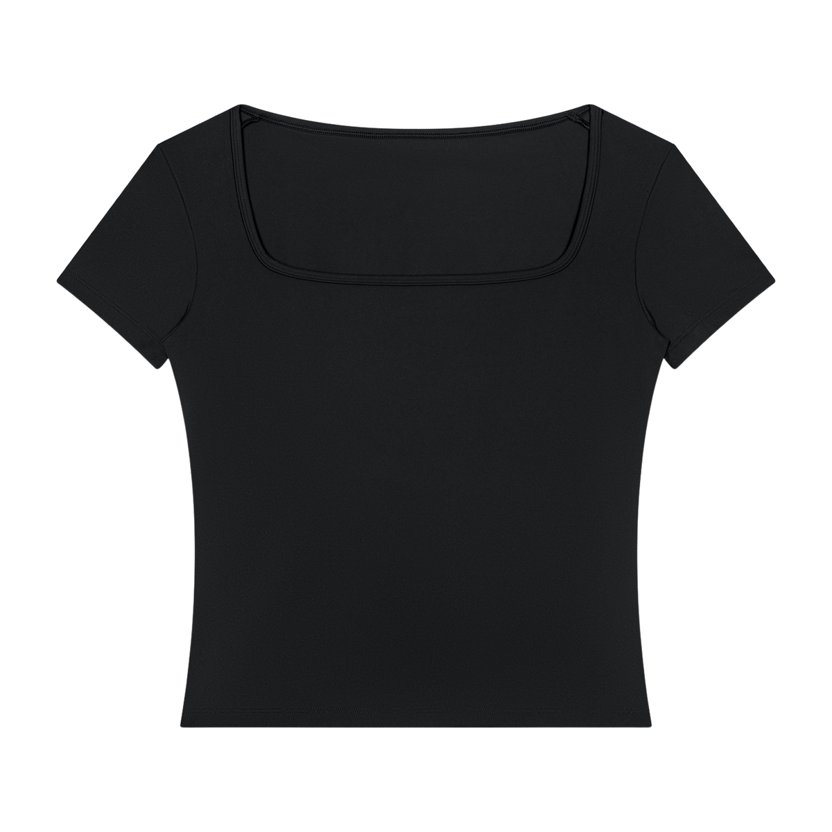 MIROLYUB Squareline square-neck fitted tee in Black, front view.