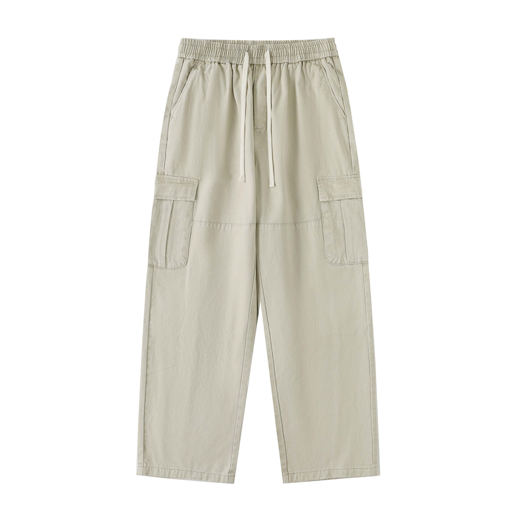 Traverse — Cotton Drawstring Cargo Pants / Chalk — Light Gray, front view