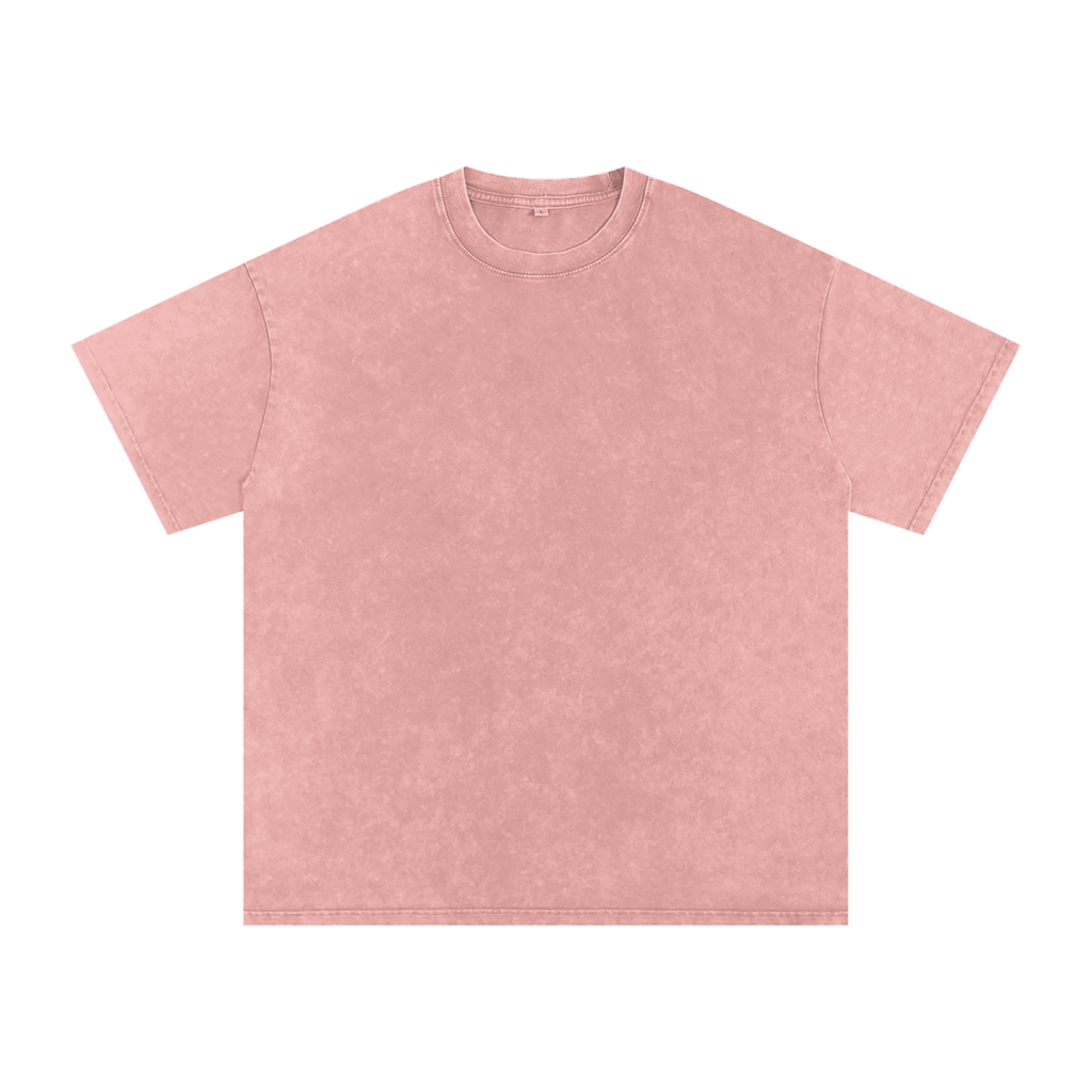 MIROLYUB Afterglow Snow-Wash Oversized Tee in Light Pink, front view.