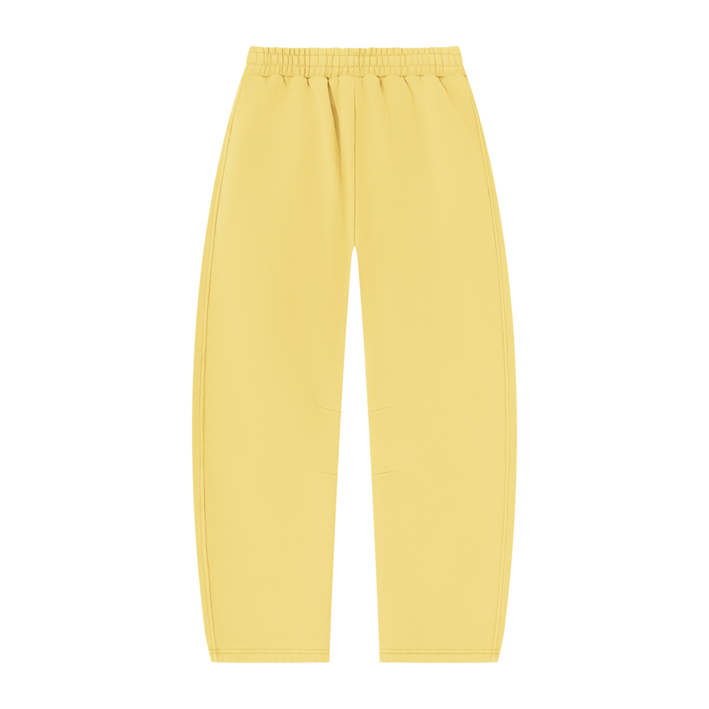 MIROLYUB arc vintage-wash barrel fleece pants in Light Yellow, back view