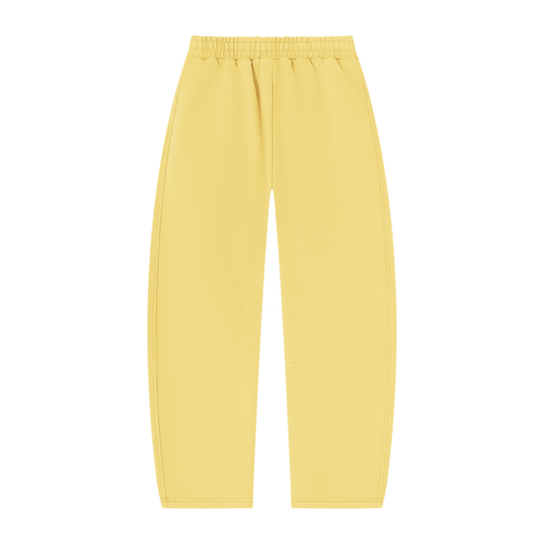 MIROLYUB arc vintage-wash barrel fleece pants in Light Yellow, back view
